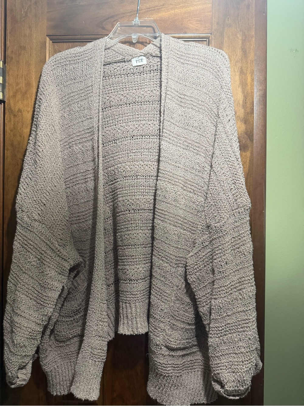 BKE XXL Cozy Open-Front Chunky Cardigan Sweater - Taupe